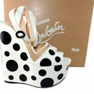 NWT  Christian Louboutin Polka Dot Bibariellita160 Platform Sandal Wedges